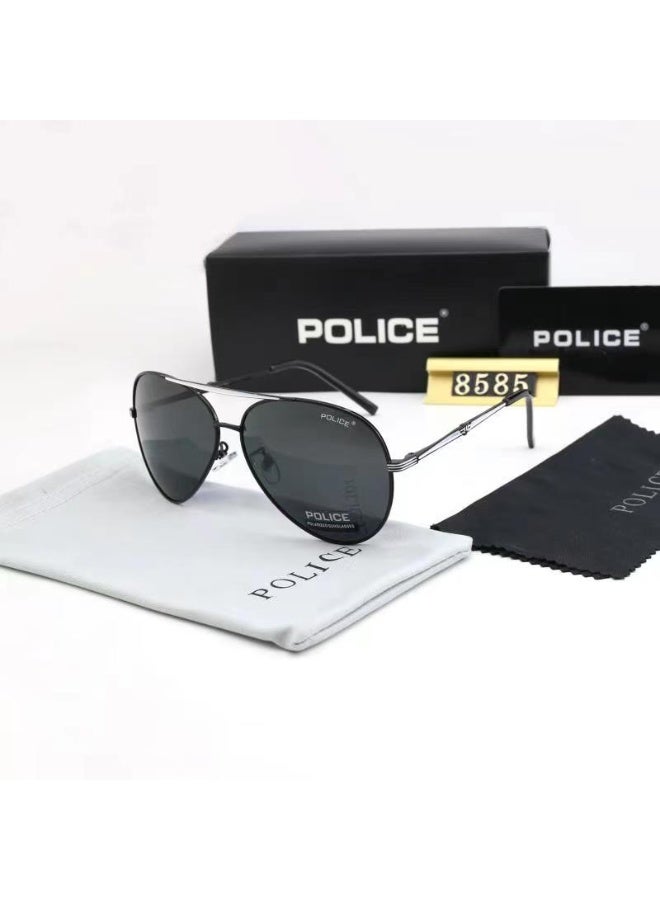 POLICE New High Quality Men's Polarized Sunglasses Protects You from UV Rays Metal High-end Sunglasses Black Frame Black Gold  - Image 1