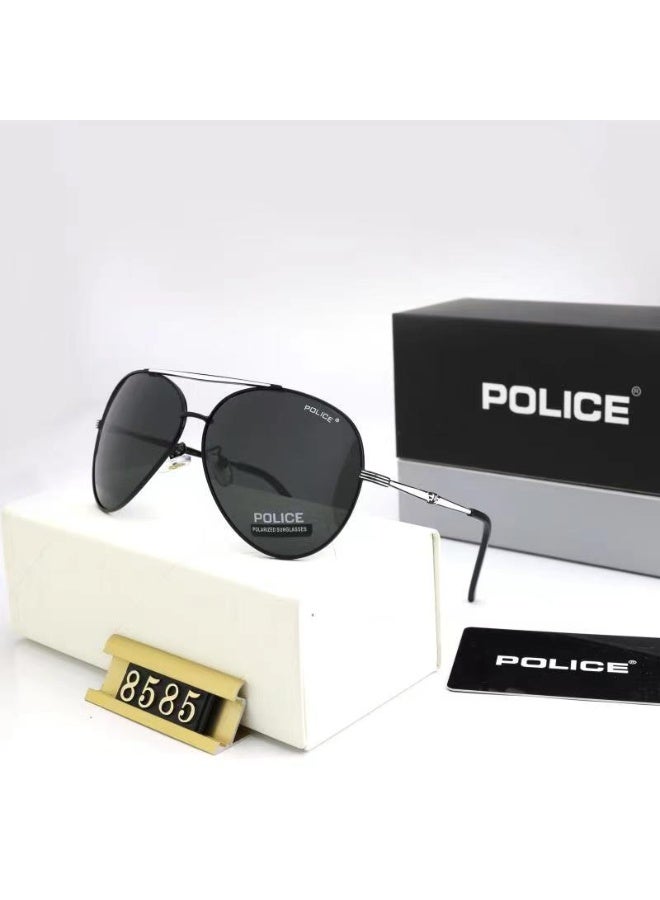 POLICE New High Quality Men's Polarized Sunglasses Protects You from UV Rays Metal High-end Sunglasses Black Frame Black Gold  - Image 2