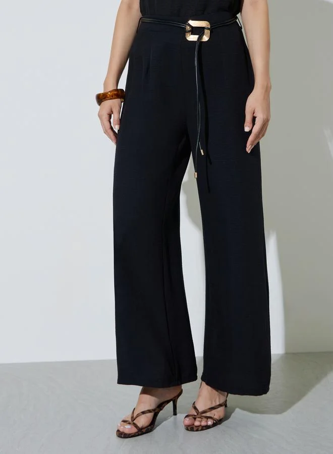 Take Two Black Black Open Collar Top and Pants Co-Ords Set for Women | Best Price UAE
