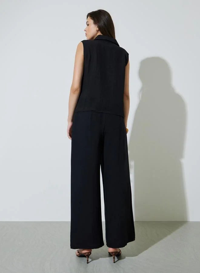 Take Two Black Black Open Collar Top and Pants Co-Ords Set for Women | Best Price UAE