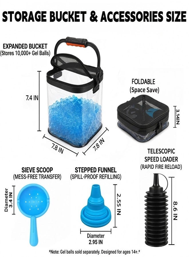 KTAB Foldable Gel Ball Ammo Bucket & Speed Loader Kit, Large Capacity Gel Blaster Ammo Storage Container with Mesh Drainage, Portable Ammo Organizer for Gel Ball Blaster Accessories - Image 2