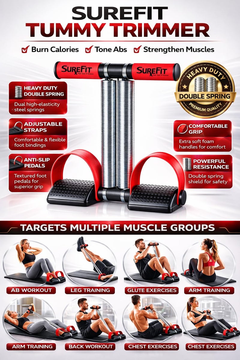 SUREFIT Double Spring Tummy Trimmer for Men & Women | Heavy Resistance Ab Exerciser | Foam Grip, Strong Pedals | Fat Burner, Waist & Belly Toning Equipment for Home Workout - Image 3