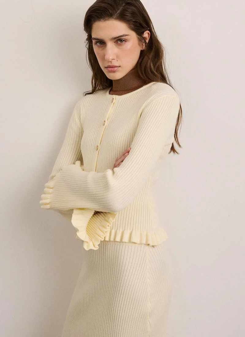 ليتشي كارديجان محبوك مضلع مع كشكشة