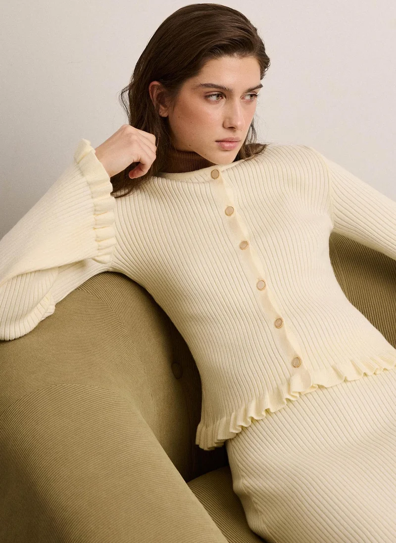 Lichi Ribbed knit cardigan with ruffles