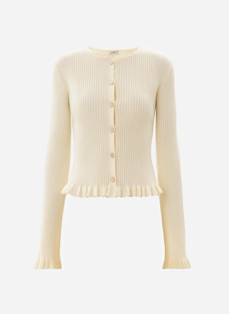 Lichi Ribbed knit cardigan with ruffles