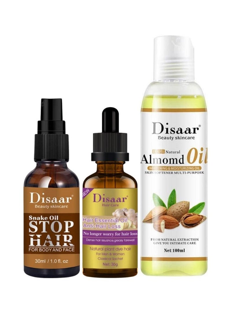 Disaar DISAAR BEAUTY Snake Oil Stop Hair Remover Body Face Spray, ure Natural Almond Oil 100ml and Hair Growth Essential Oil GINGER - Image 1