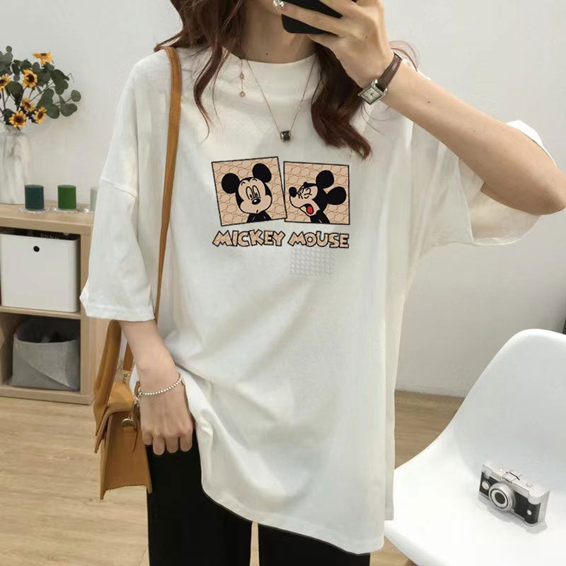 Chic Maternity Tee Cotton Loose Fit Summer White (Two Mickey) 
