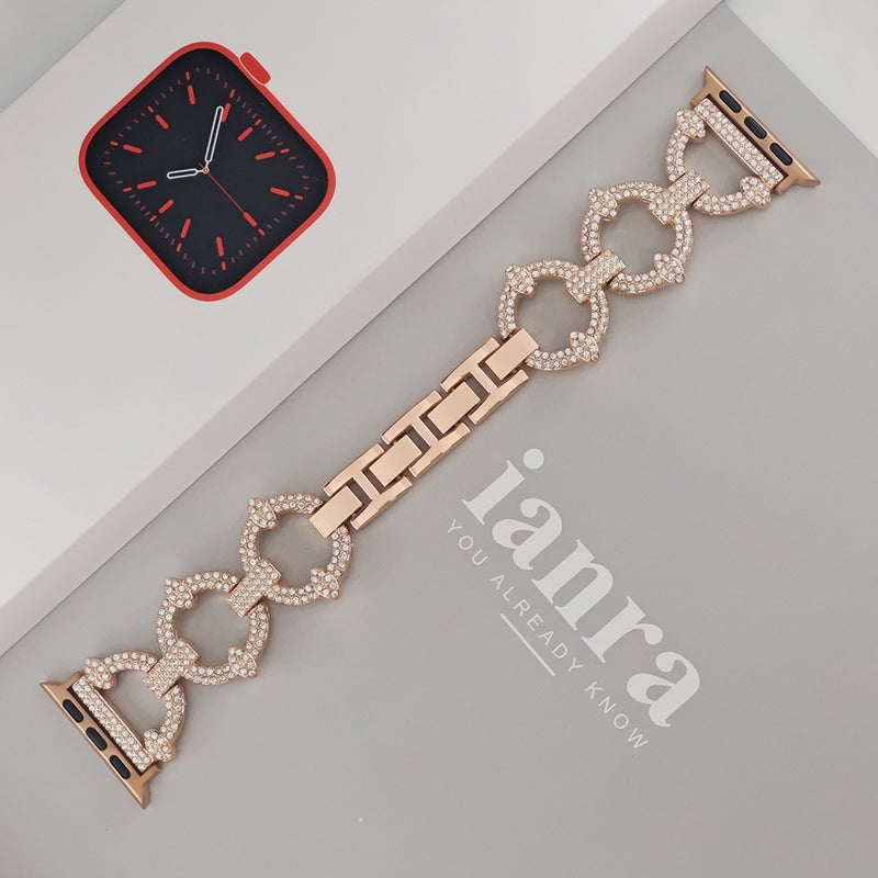 إيروريكس سوار ساعة من المعدن مرصع بالألماس لساعة Apple Watch Ultra 49 مم وWatch Ultra 2 49 مم / Series 9 و8 و7 45 مم / Se 3 وSe 2 و6 وSe و5 و4 44 مم / 3 و2 و1 42 مم (ذهبي وردي) - Image 5