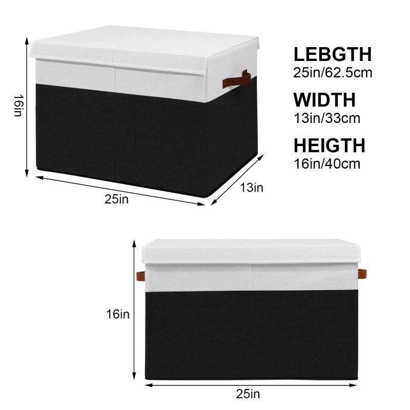 Gowee Large Toy Storage Box with Lid, Sturdy Toys Storage Chest Bin Organizer Basket with Dividers for Kids, Boys, Girls, Nursery, Closet, Bedroom, Playroom 25"x13" x16" (Black and White) - Image 4