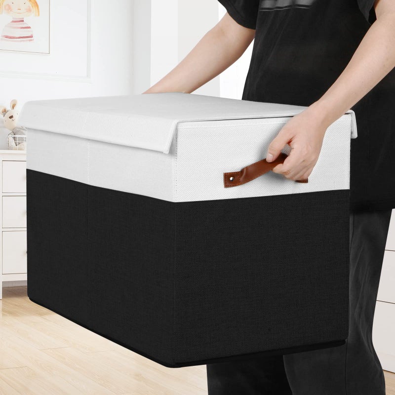 Gowee Large Toy Storage Box with Lid, Sturdy Toys Storage Chest Bin Organizer Basket with Dividers for Kids, Boys, Girls, Nursery, Closet, Bedroom, Playroom 25"x13" x16" (Black and White) - Image 5