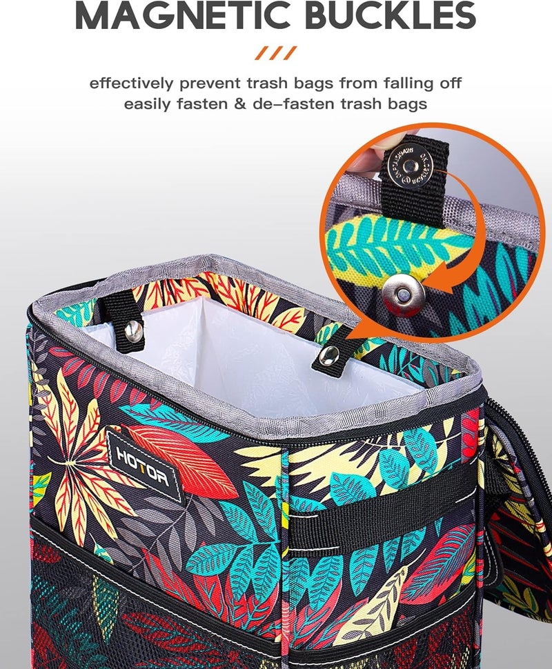 HOTOR Car Trash Can with Lid and Storage Pockets - 100% Leak-Proof Organizer, Waterproof Garbage Can, Multipurpose Trash Bin for Car, 2 Gallons, Autumn Leaves - Image 3