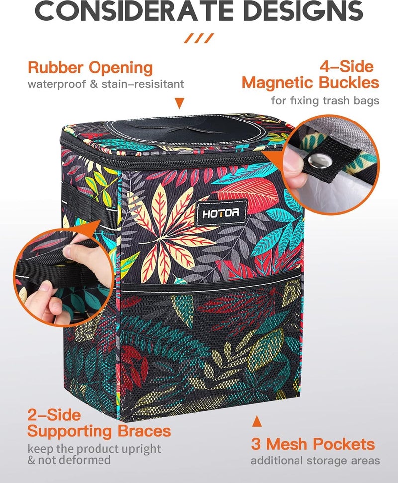 HOTOR Car Trash Can with Lid and Storage Pockets - 100% Leak-Proof Organizer, Waterproof Garbage Can, Multipurpose Trash Bin for Car, 2 Gallons, Autumn Leaves - Image 4