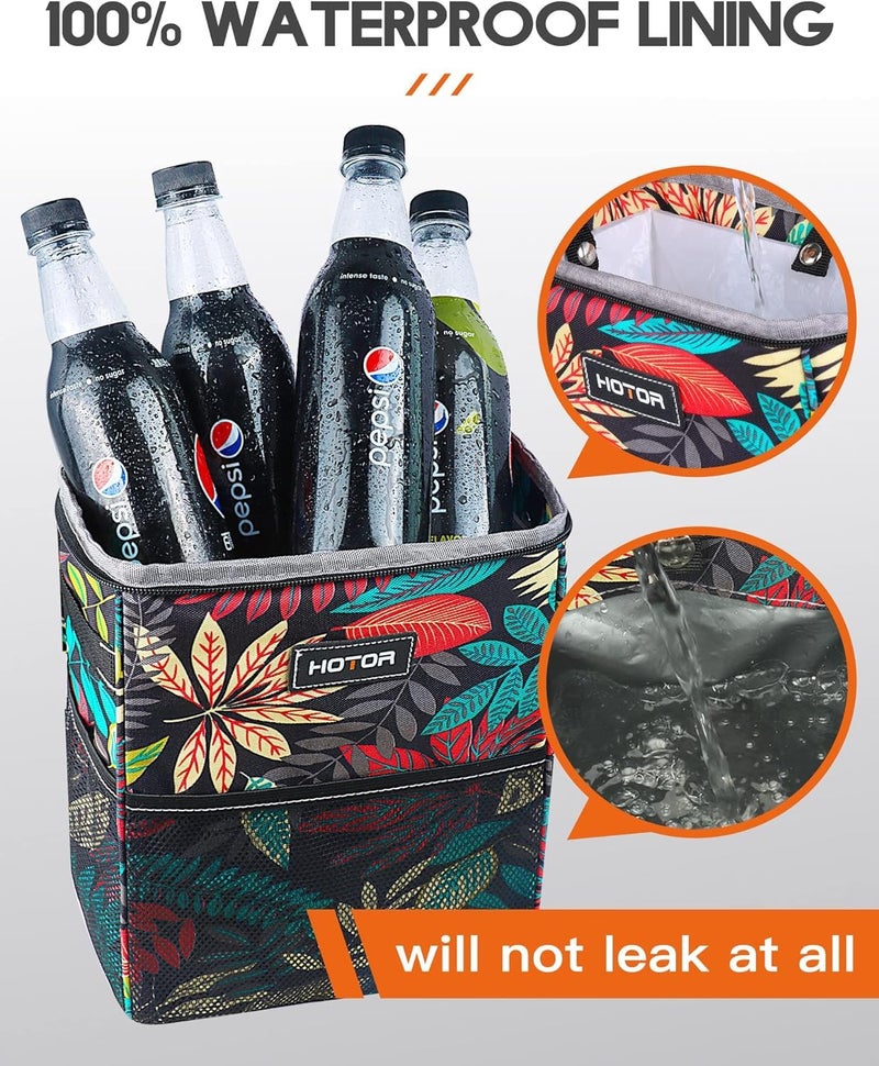 HOTOR Car Trash Can with Lid and Storage Pockets - 100% Leak-Proof Organizer, Waterproof Garbage Can, Multipurpose Trash Bin for Car, 2 Gallons, Autumn Leaves - Image 5