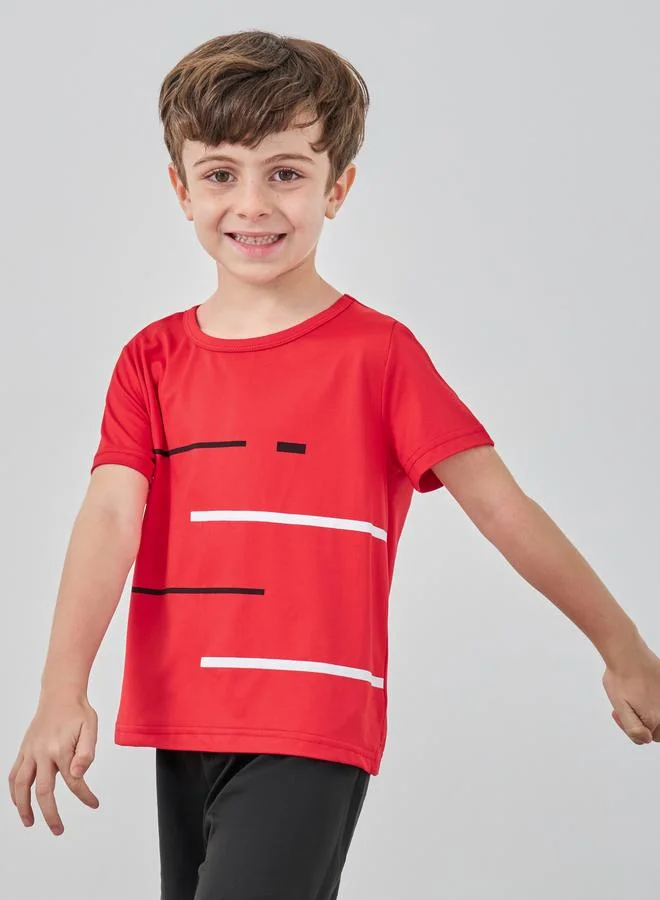 Take Two Take Two Striped Print Round Neck T-Shirt and Shorts Set