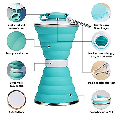 SEMETOR Collapsible Water Bottle, Camping Cup With Carabiner, Reuseable Silicone Foldable Leak Proof Portable Sports For Outdoor, Travel Gym Hiking, BPA Free, Cycling Cups - Image 4
