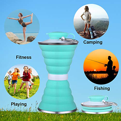 SEMETOR Collapsible Water Bottle, Camping Cup With Carabiner, Reuseable Silicone Foldable Leak Proof Portable Sports For Outdoor, Travel Gym Hiking, BPA Free, Cycling Cups - Image 5