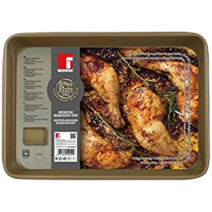 بيرجنر صينية تحميص مستطيلة متوسطة الحجم من Bakeright Pro، مقاس 35 سم، مصنوعة من الفولاذ الكربوني Bg37065Gd - Image 1