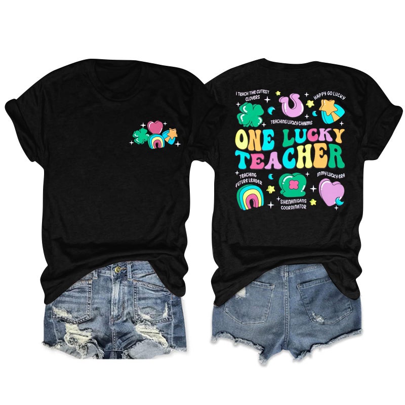 UNIQUEONE St Patricks Day Shirt Women One Lucky Teacher St. Patrick's Day Shirts for Women School Teach Shirt Black - Image 1