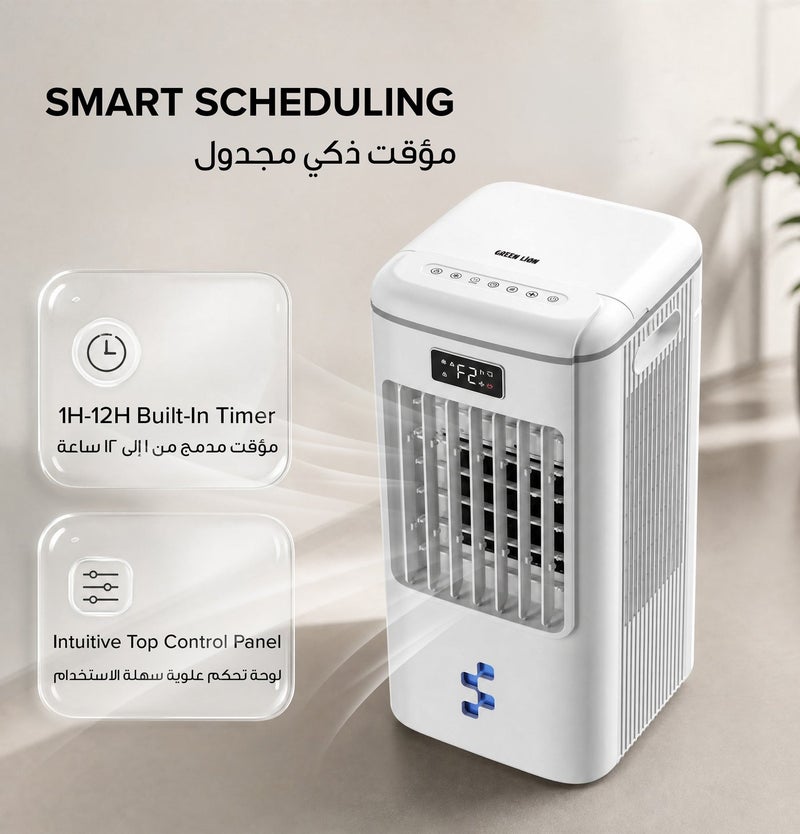 GREEN LION Air Cooler 6L Water Tank 75W Portable Evaporative Cooler with HEPA Filter, Humidifier, Remote Control, LED Display and 360 Caster Wheels AC-200 White - Image 3