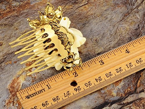 Alilang Gold Tone Sculpted Yellow Enamel Flower Rainbow Rhinestones Bow Leaves Hair Pin Clip Comb, One Size, 1 Piece - Image 3