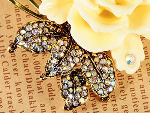 Alilang Gold Tone Sculpted Yellow Enamel Flower Rainbow Rhinestones Bow Leaves Hair Pin Clip Comb, One Size, 1 Piece - Image 4