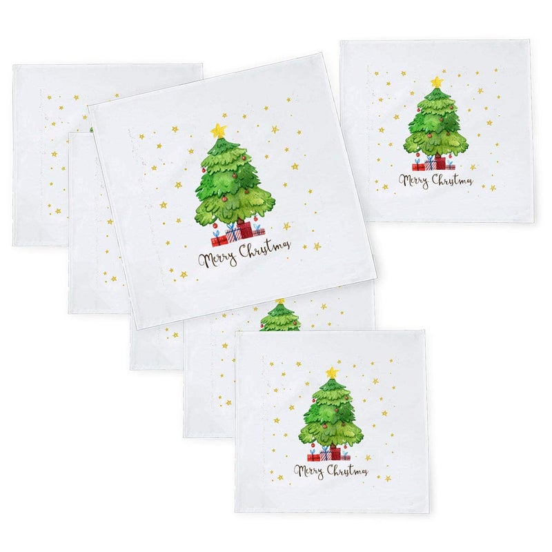 Khakee 6 Pcs Christmas Theme Tafta Silk Table Napkins 10x 10 for Xmas Decoration Christmas OrnamentsChristmas Gift npxmas337P - Image 1