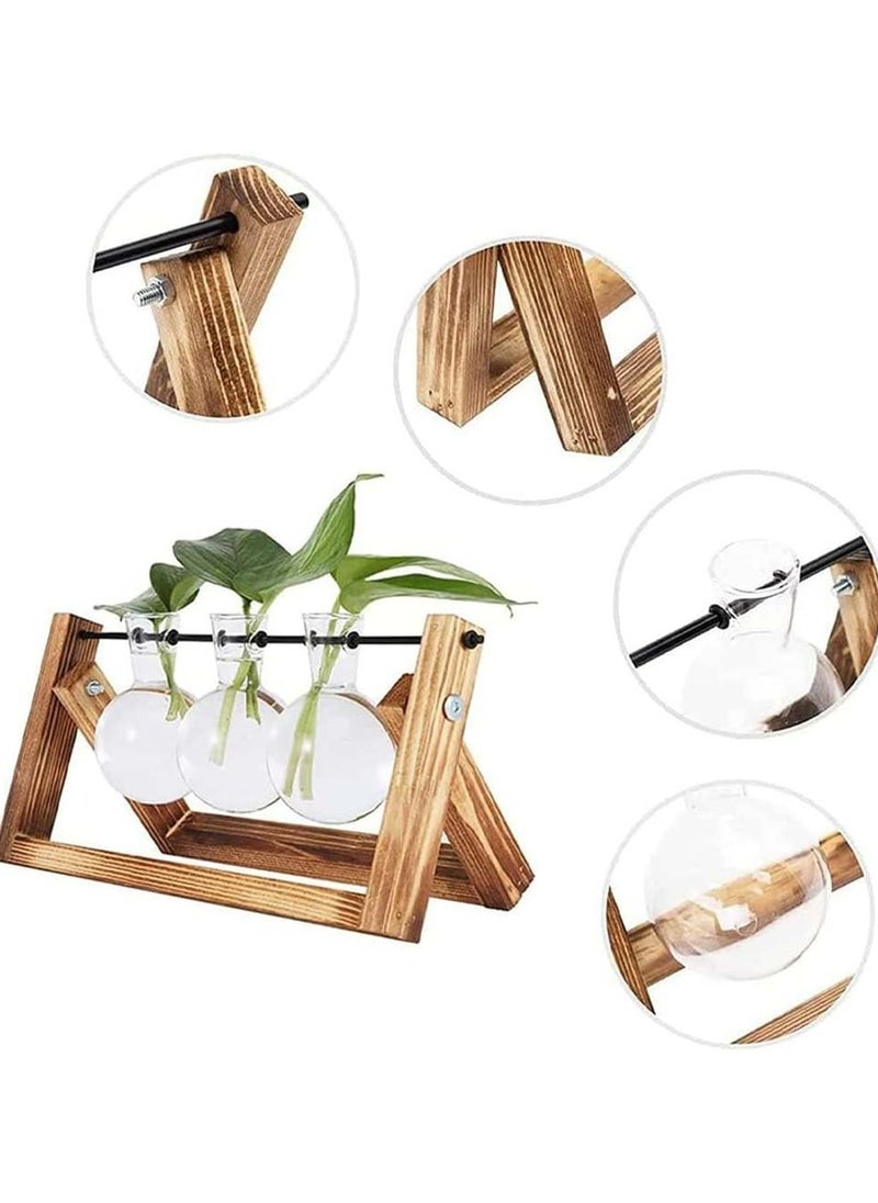 Oasisgalore Retro Plant Terrarium with Wooden Stand and 3 Bulb Glass Vase  - Image 3