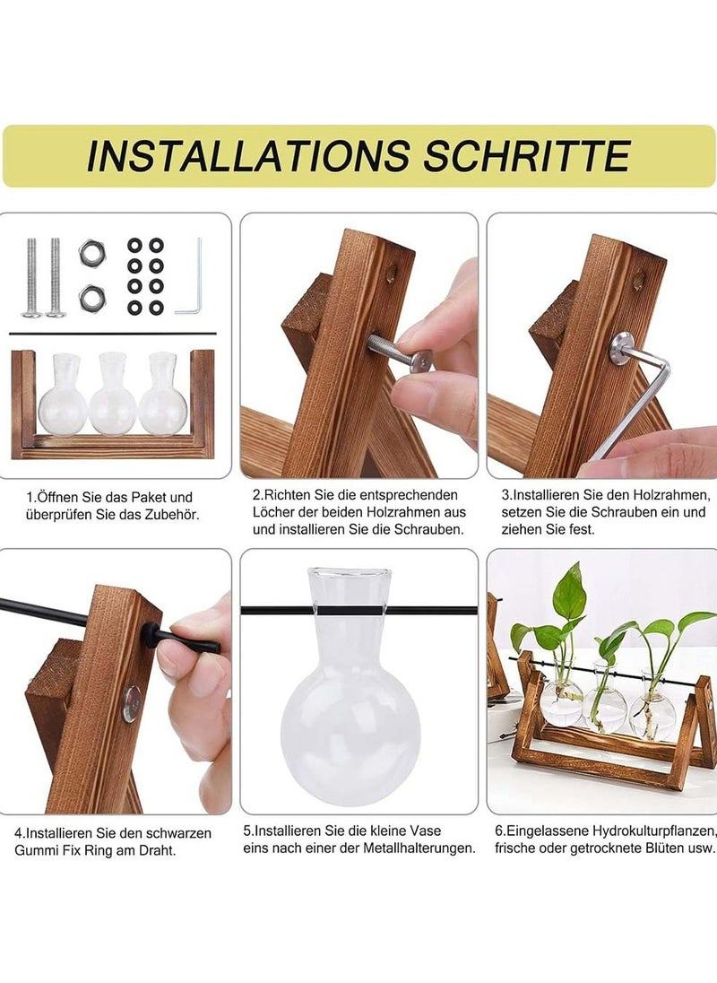 Oasisgalore Retro Plant Terrarium with Wooden Stand and 3 Bulb Glass Vase  - Image 4