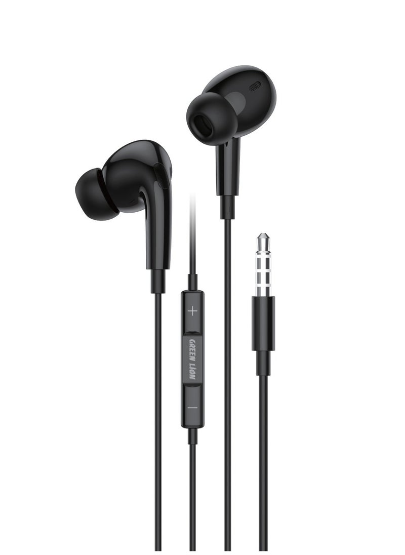 GREEN LION - Earphone GL-Stereo Pro Wire Control With Microphone / 3.5mm Audio Jack / 1.2m Cable / Hands-free / Volume Control / Wired Earphone - Black - Image 1