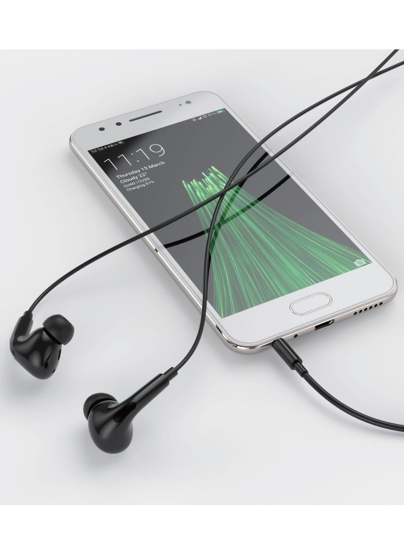 GREEN LION - Earphone GL-Stereo Pro Wire Control With Microphone / 3.5mm Audio Jack / 1.2m Cable / Hands-free / Volume Control / Wired Earphone - Black - Image 1