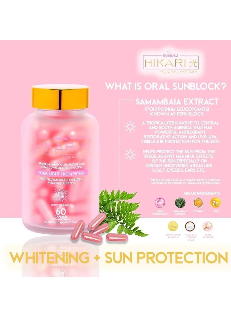 Beauty&U - Beauty U Hikari Premium Japan Glutathione with Oral Sunblock and Whitening Formula 60caps - Image 1