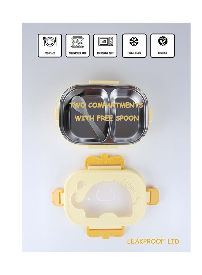 Toshionics Stainless Steel Elephant Lunch Box for Kids 1.4L – Microwave Safe, Leakproof, 2 Compartments, With Spoon, Cute Cartoon Animal Print – School, Daycare, Home, Office, Travel, BPA-Free, Lightweight, Durable, Freezer & Dishwasher Safe – 20x14x5 cm - Image 2