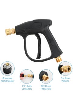 Generic 4000PSI High Pressure Washer Gun Handle with 5 Water Nozzle with 5 Water Nozzle Tip, Car Wash Spray Gun no Hose, M22-14 Hose Connector & 1/4" Quick Connector for Car, Patio Cleaning  - Image 4