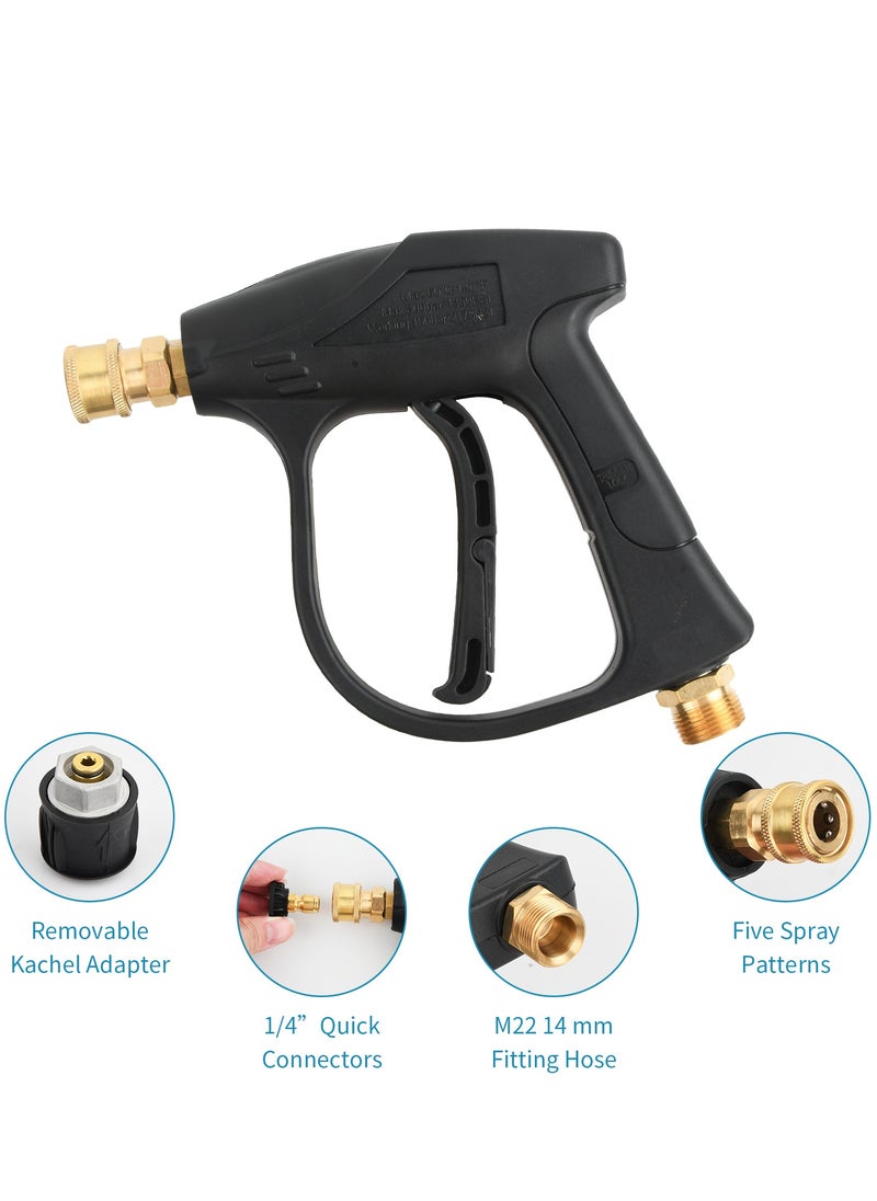Generic 4000PSI High Pressure Washer Gun Handle with 5 Water Nozzle with 5 Water Nozzle Tip, Car Wash Spray Gun no Hose, M22-14 Hose Connector & 1/4" Quick Connector for Car, Patio Cleaning  - Image 4
