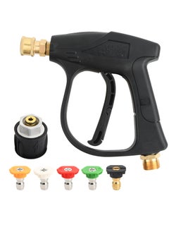 Generic 4000PSI High Pressure Washer Gun Handle with 5 Water Nozzle with 5 Water Nozzle Tip, Car Wash Spray Gun no Hose, M22-14 Hose Connector & 1/4" Quick Connector for Car, Patio Cleaning  - Image 1