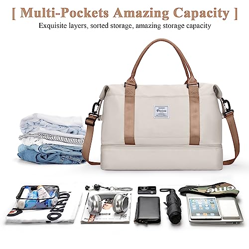 HYC00 Travel Duffel Bag with Shoes Compartment, Overnight Weekender Bags for Women,Carry on Personal Item Bag - Image 3
