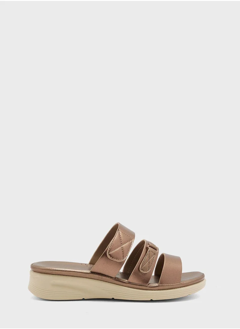 Vincci Multi Strap Mid Heel Wedge Sandals