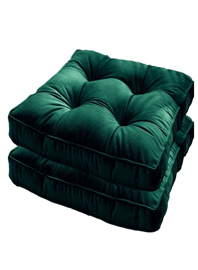 Wadser Set of 2 Chair Pads Velvet Thick Seat Cushions for Home Office Chairs Square Tatami Pillow Pads for Floor Balcony Patio, Emerald Green, 15.7x15.7x2.4 - Image 1