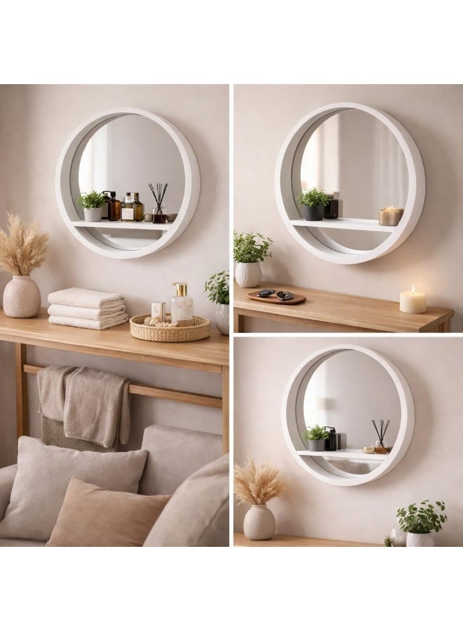 Round Wall Mirror with Shelf, White Metal Frame Circular Mirror, Decorative Wall Mounted Mirror for Bedroom, Living Room, Entryway & Bathroom - Image 3