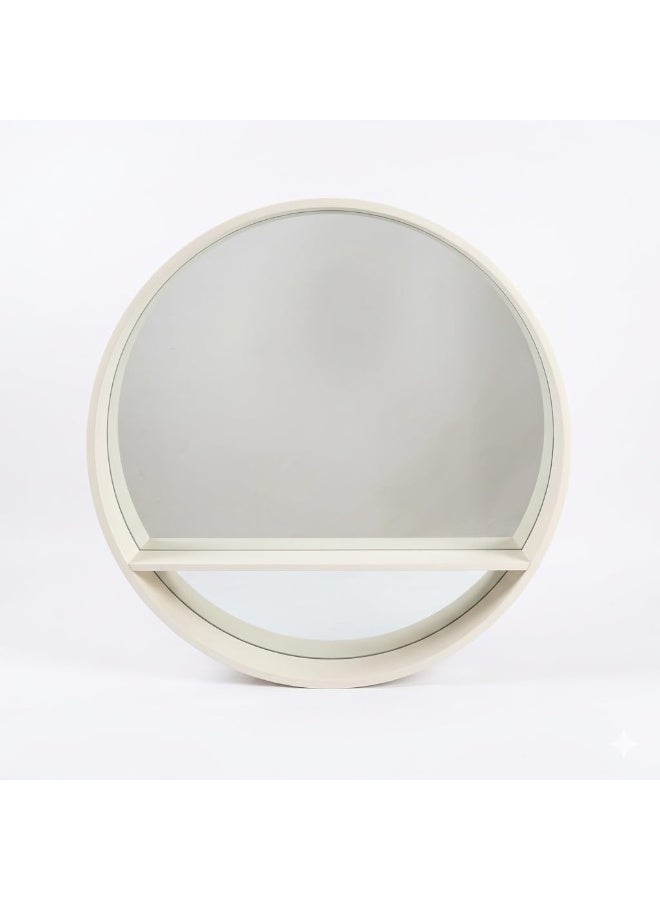 Round Wall Mirror with Shelf, White Metal Frame Circular Mirror, Decorative Wall Mounted Mirror for Bedroom, Living Room, Entryway & Bathroom - Image 2