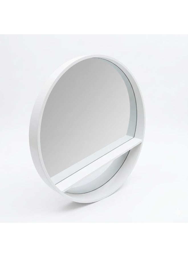 Round Wall Mirror with Shelf, White Metal Frame Circular Mirror, Decorative Wall Mounted Mirror for Bedroom, Living Room, Entryway & Bathroom - Image 4