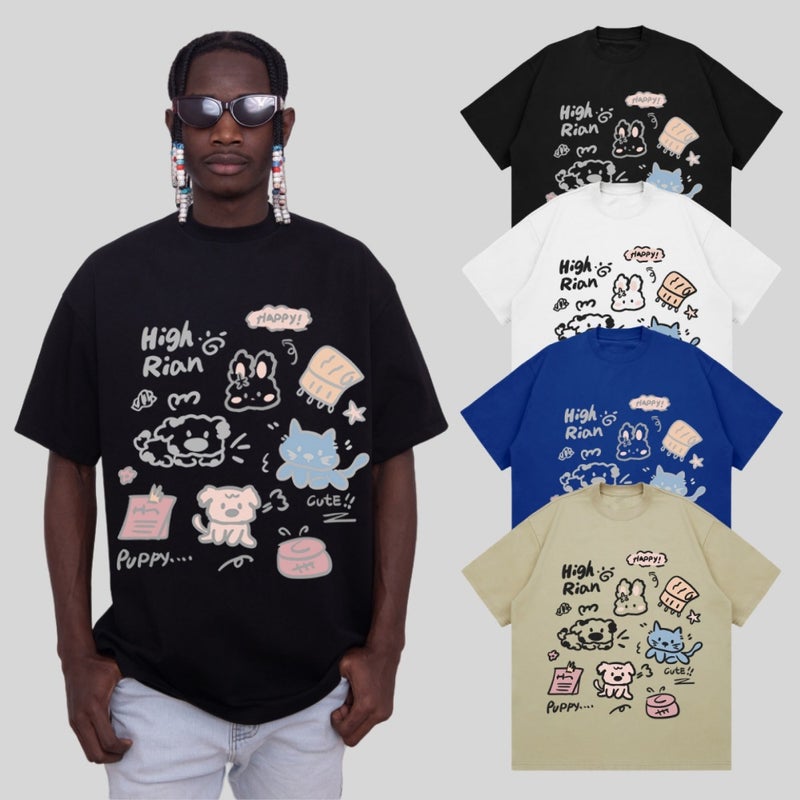 Cartoon Cute Printed Teenager Short-Sleeved T-Shirt Men'S Trendy Brand Ins Student Trendy Loose Heavy Half-Sleeved Top - Image 3