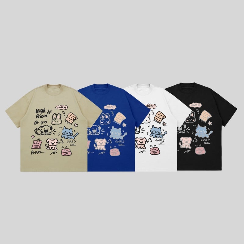 Cartoon Cute Printed Teenager Short-Sleeved T-Shirt Men'S Trendy Brand Ins Student Trendy Loose Heavy Half-Sleeved Top - Image 2