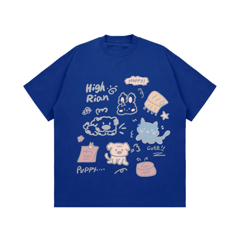 Cartoon Cute Printed Teenager Short-Sleeved T-Shirt Men'S Trendy Brand Ins Student Trendy Loose Heavy Half-Sleeved Top - Image 1