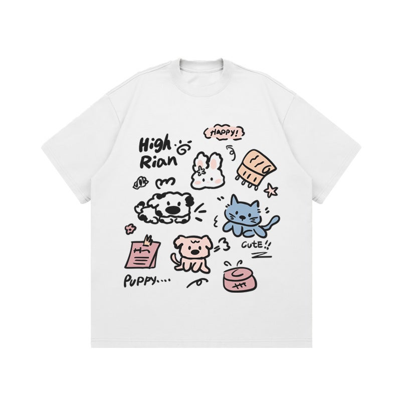 Cartoon Cute Printed Teenager Short-Sleeved T-Shirt Men'S Trendy Brand Ins Student Trendy Loose Heavy Half-Sleeved Top - Image 5