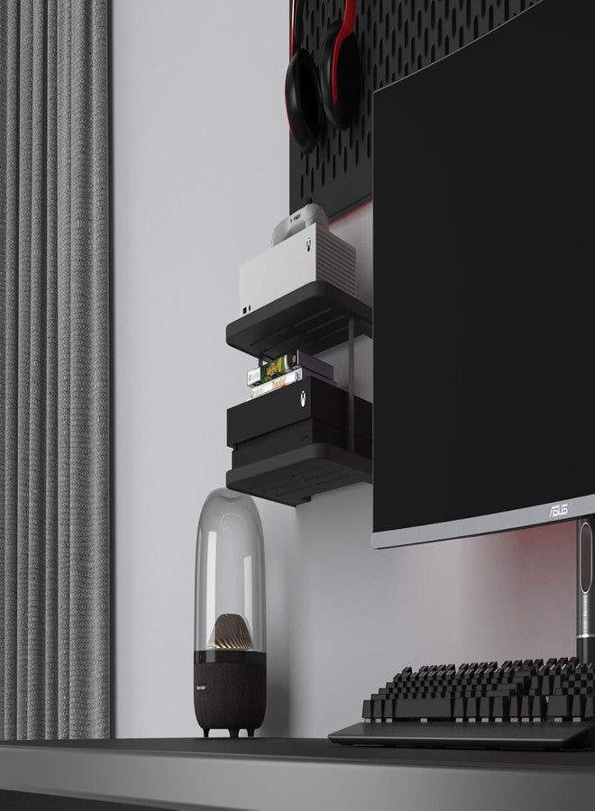 AREAJD Black Projector Wall Shelf/Floating Under TV Game Double Shelf Stand for Xbox, Router/Entertainment Center, Projector Holder Accessories - Image 4