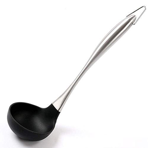 NILKANTH® Silicone Soup Ladle, 304 Stainless Steel Handle, Soup Spoon High Temperature Resistant to 600°F Sanitary Design Non-Stick Pan Pack of 1 (Color- Black) - Image 1