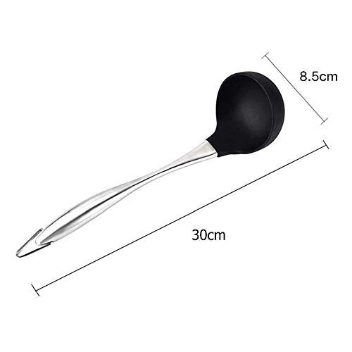 NILKANTH® Silicone Soup Ladle, 304 Stainless Steel Handle, Soup Spoon High Temperature Resistant to 600°F Sanitary Design Non-Stick Pan Pack of 1 (Color- Black) - Image 2