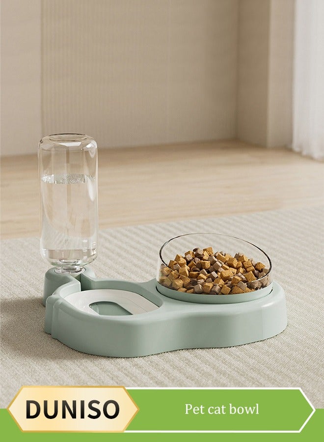 DUNISO وعاء طعام للقطط والكلاب 2 في 1 وعاء طعام للحيوانات الأليفة ووعاء طعام للحيوانات الأليفة وموزع مياه أوتوماتيكي للكلاب ووعاء تغذية للكلاب، نافورة شرب للقطط، وعاء طعام، وعاء حيوانات أليفة (أخضر) - Image 1
