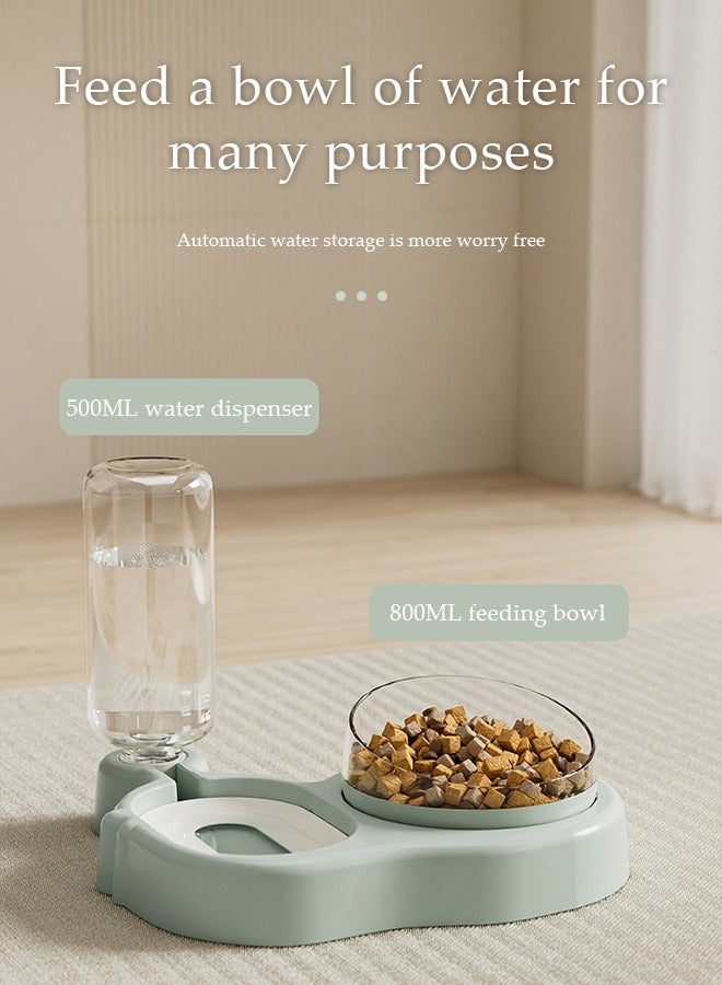 DUNISO وعاء طعام للقطط والكلاب 2 في 1 وعاء طعام للحيوانات الأليفة ووعاء طعام للحيوانات الأليفة وموزع مياه أوتوماتيكي للكلاب ووعاء تغذية للكلاب، نافورة شرب للقطط، وعاء طعام، وعاء حيوانات أليفة (أخضر) - Image 3